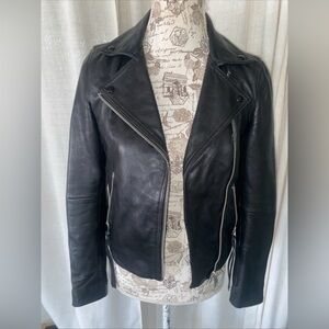 All Saints Dalby Leather Moto Jacket Womens Size 2 Black Biker Zip